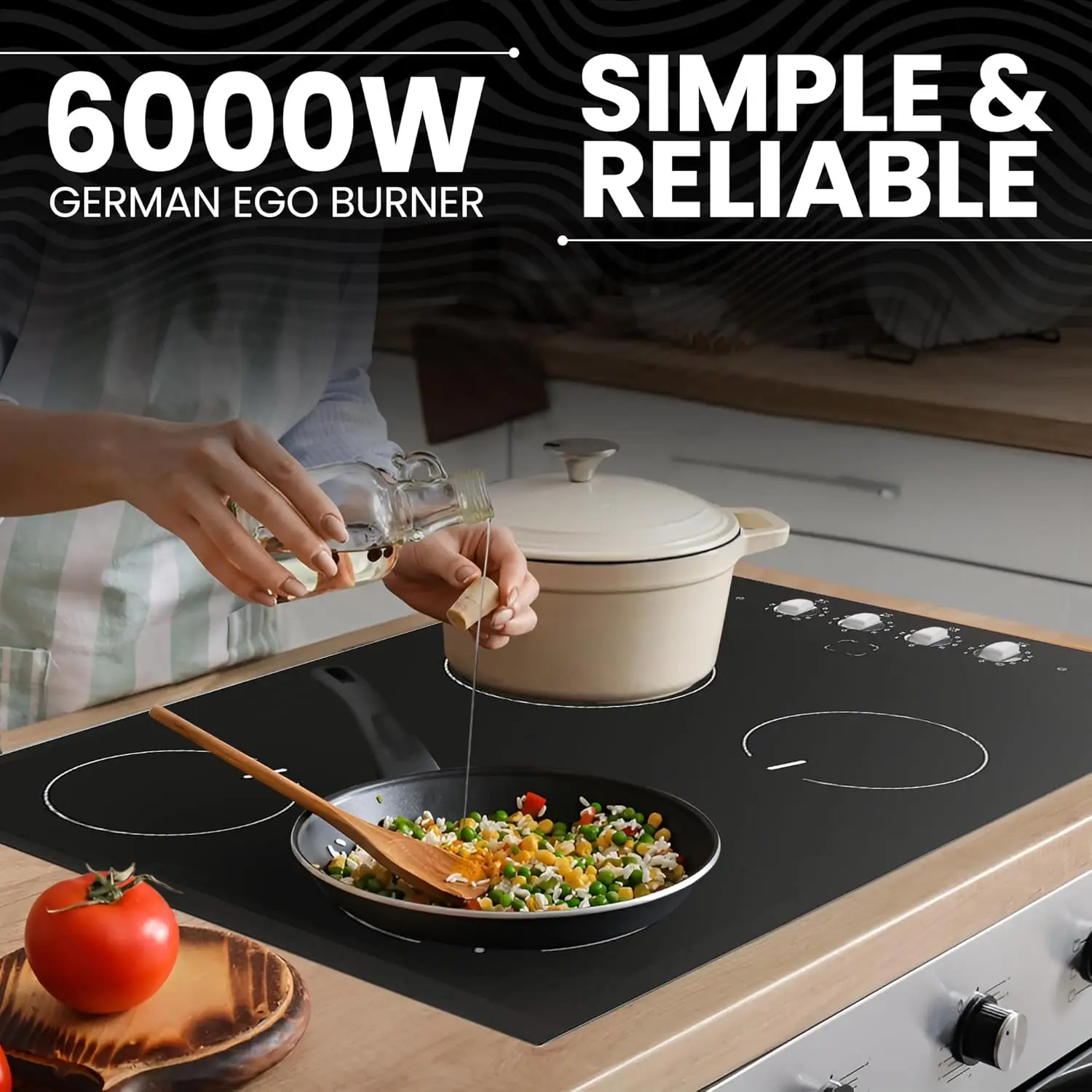 Cooktop elétrico Ramblewood de 4 queimadores de 30", EC4-60, queimador EGO alemão com classificação UL