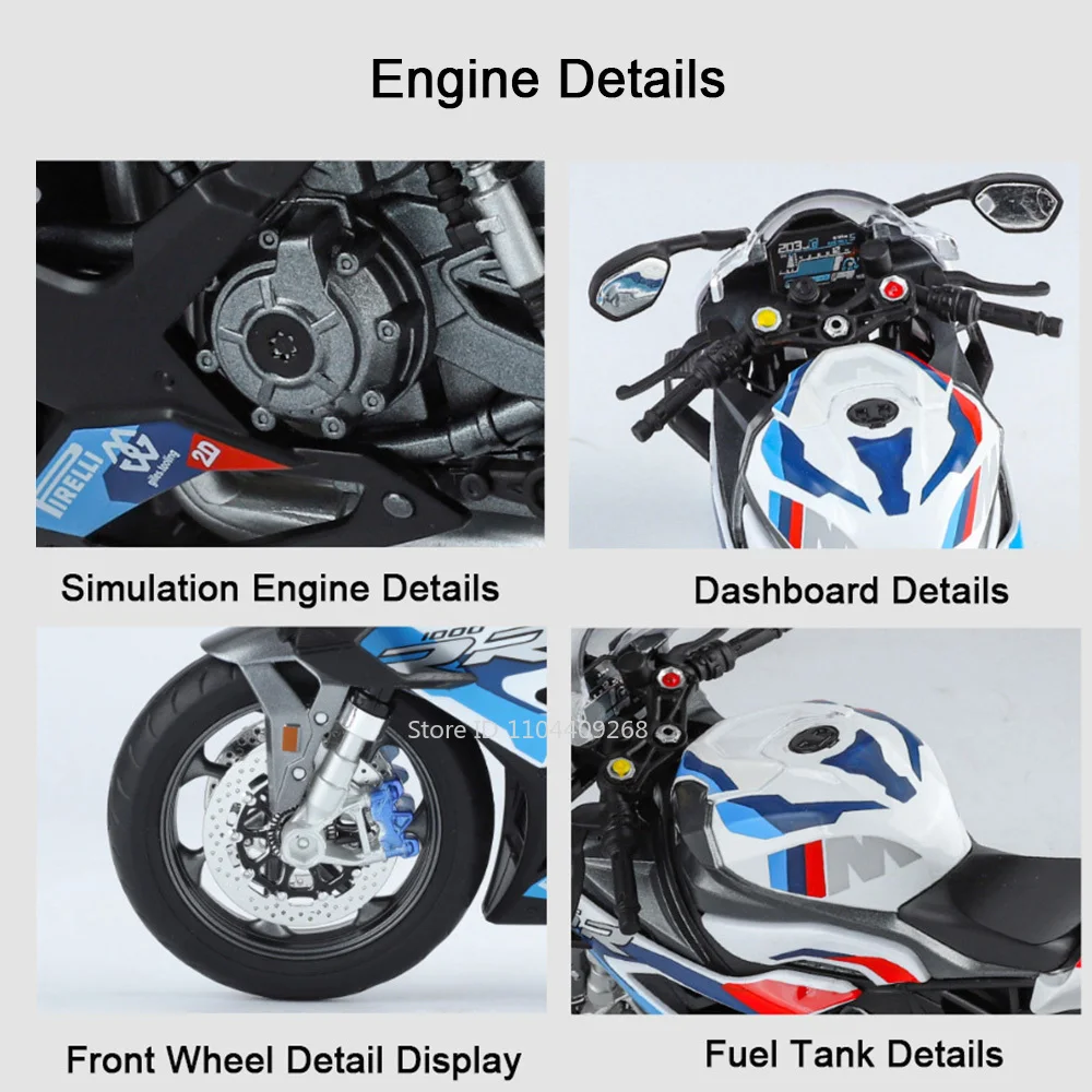 1:9 R Nine T 1000RR Motorcycle Model Toy Metal Diecast Rubber Tire Motor Retractable Foot Support Simulation Toys Hobby Presents