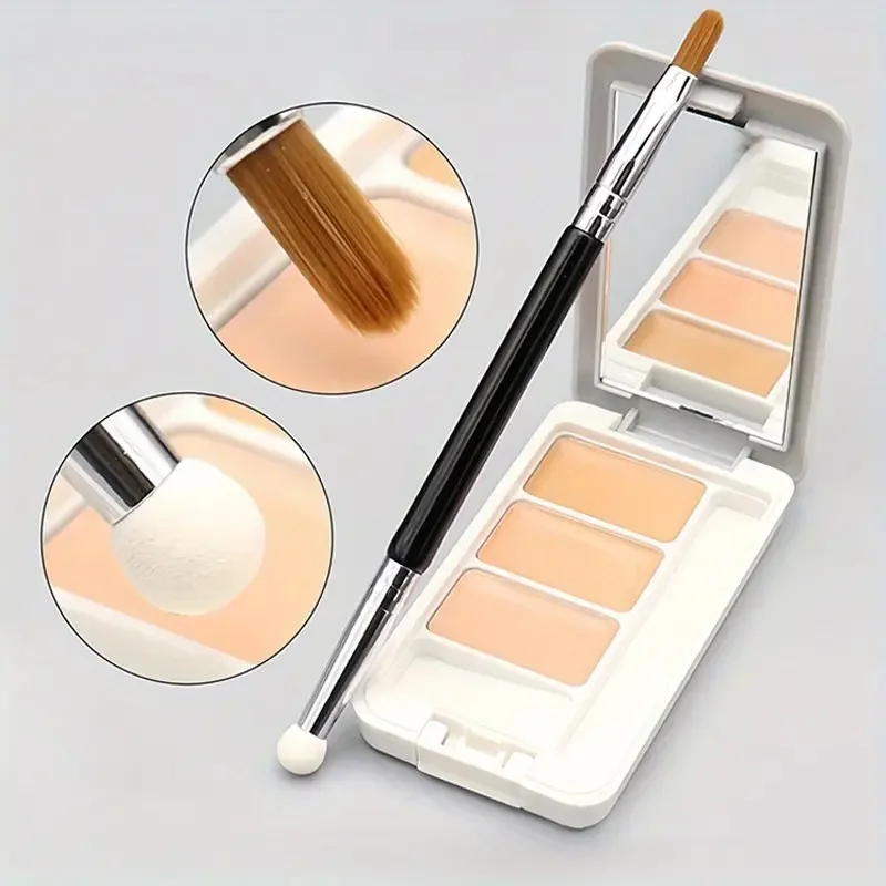 1/2/3 Stück Dual-Ended Concealer Make-up Pinsel 2-in-1 Concealer Eyeliner Pinsel Weiche synthetische Borsten und Schwammspitze Make-up Pinsel