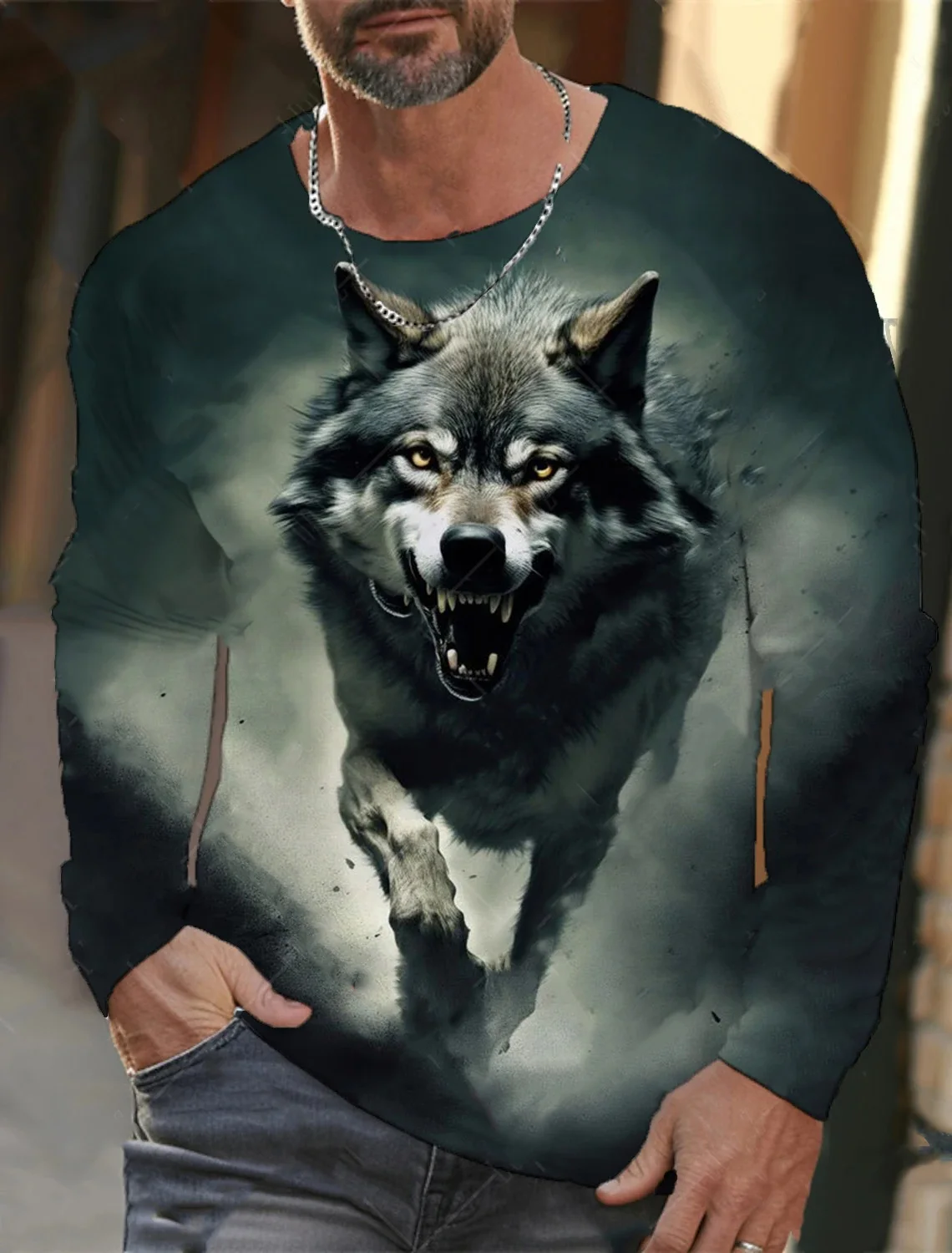 Fashion Men T shirt 3d Print Animal Wolf Men Long sleeve T shirt Autumn Casual Sportswear Loose Comfortable Men Clothing Top