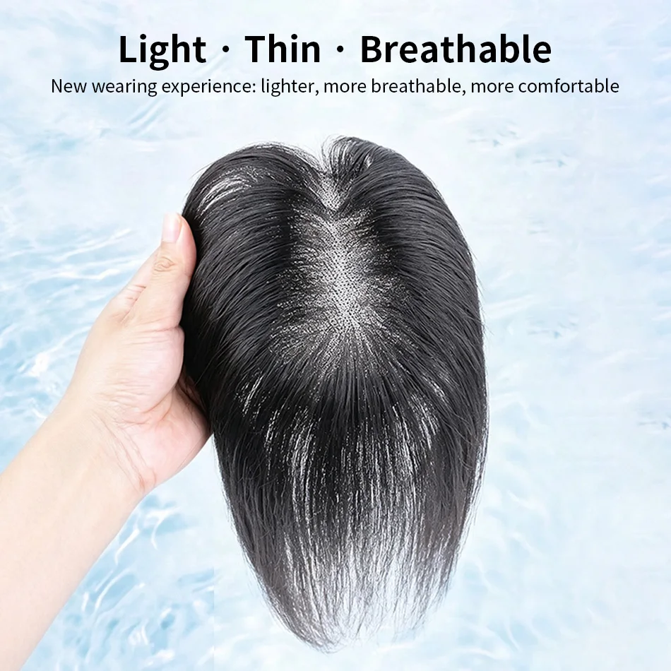 8×10cm Human Hair Topper with Clips for Women, Breathable Base Hairpiece for Thinning Hair, White Hair Coverage, Natural Look 2