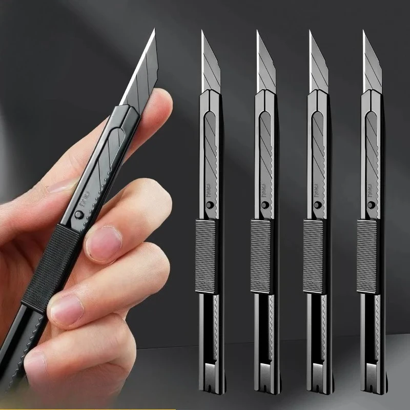 Cuchillo Multiusos Retráctil de 9 mm con Ángulo de Corte de 30/60 Grados, Cuchillo para Cortar Cartón y Papel, Cuchillo de Acero al Carbono con Bloqueo Automático