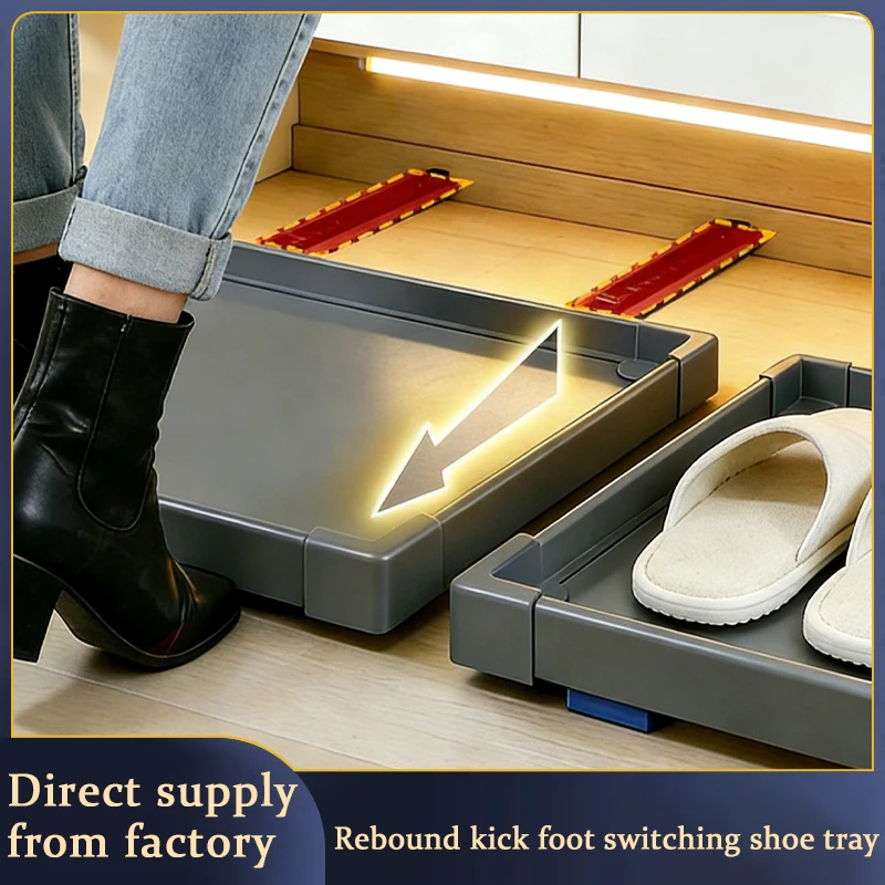 

Extendable No Drilling Push To Open Bottom Drawer Tray Sliding Rail Shoe Organizer For Under Cabinet Storage In Entryway