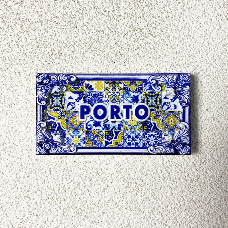

Portugal Porto tourism souvenir, 3D artificial ceramic tile refrigerator magnet, printed creative home kitchen decoration gift