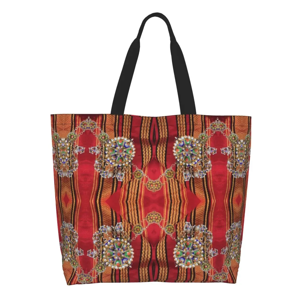 Custom  Amazigh Kabyle Jewelry Shopping Tote Bags Reusable Africa Berber Ethnic Style Groceries Canvas Shoulder Shopper Bag