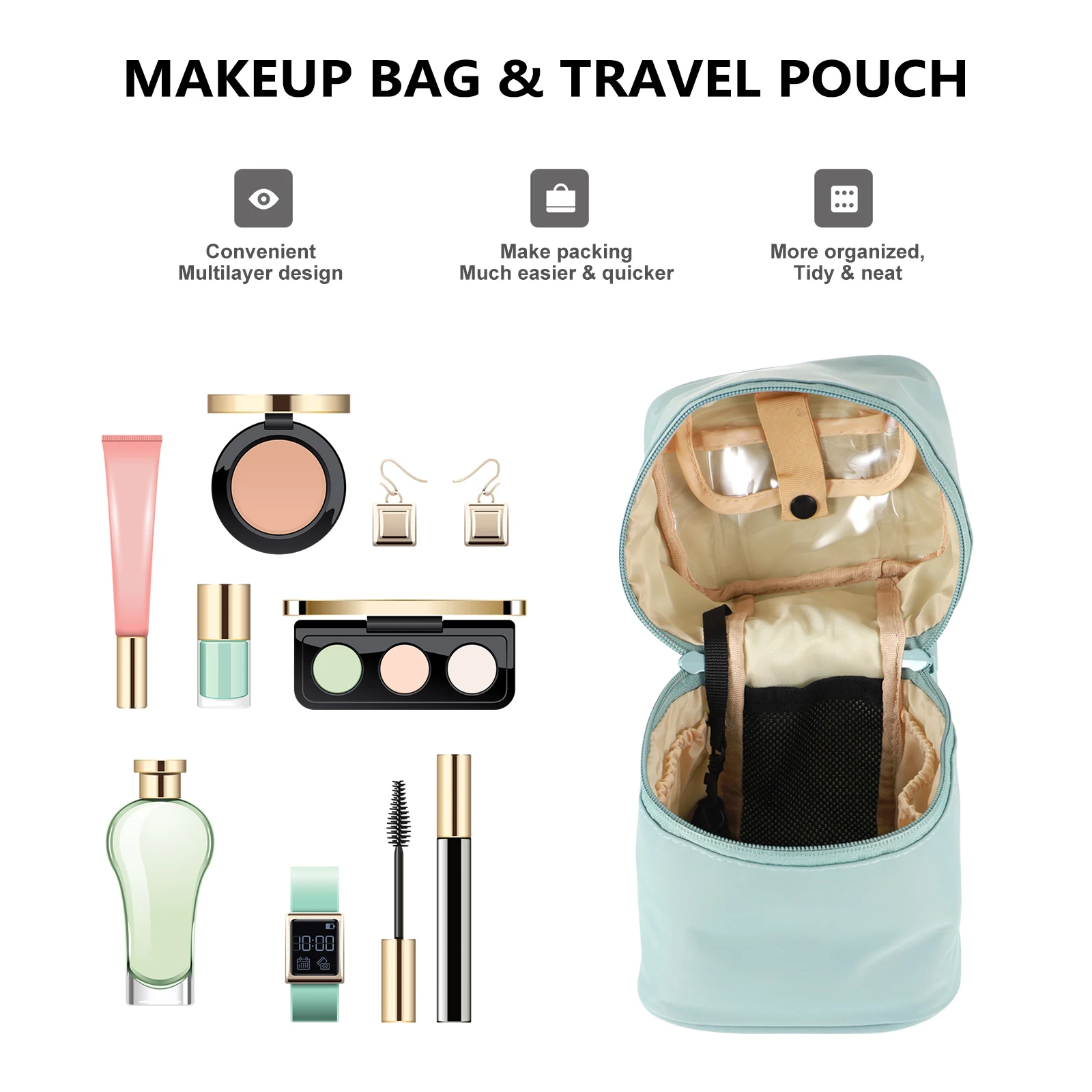 

Bucket Style Large Capacity Travel Makeup Bag Portable Cosmetics Organizer Toiletries Pouch Zipper For Jewelry Accessories