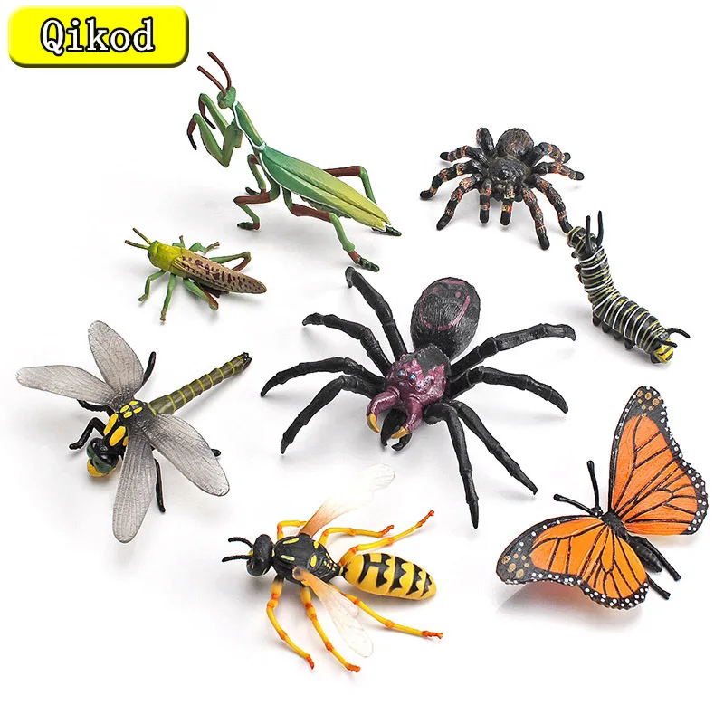 Simulation Rainforest Animal Model Insect Figurine Doll Spider Wasp Praying Mantis Grasshopper PVC Action Figure Kids Toys Gifts