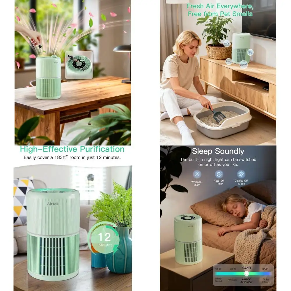 

Двойной очиститель воздуха для спален - фильтр H13 HEPA, удаляет дым, пыль, запахи, пыльцу, шерсть домашних животных, тихая работа, эффективность 99,9%