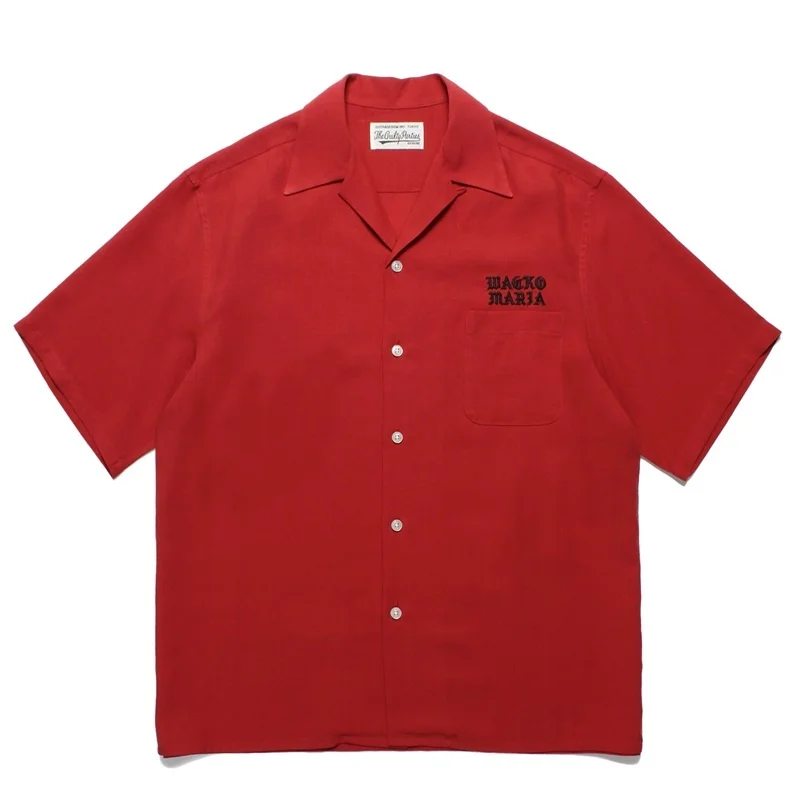 AI Trend WACKO MARIA Summer Simple Solid Color Embroidery Logo Letters Mens Womens Tops Hawaii Short Sleeve Shirt