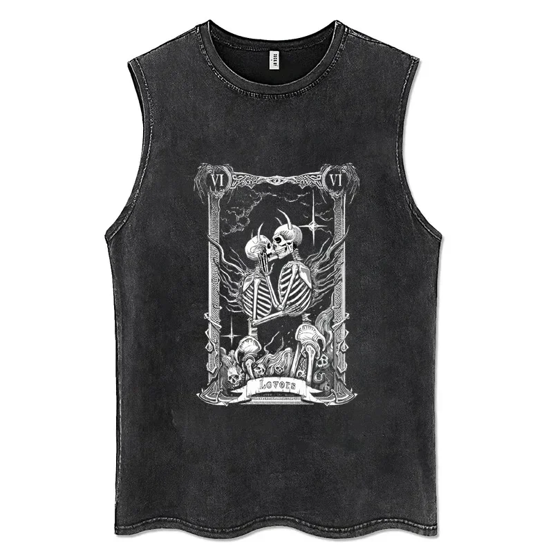 Washed Vest Y2K Clothes Men's and Women's Elevated Vest Anime Girl Sleeveless T-shirt Hipster Casual Summer Sleeveless T-shirt