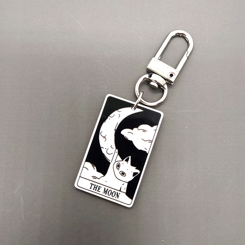 Acrylic Black White Cat Tarot Card Game Keychain Key Ring For Women Men Creative Funny Animal Pendent Bag Box Car Holder Jewelry