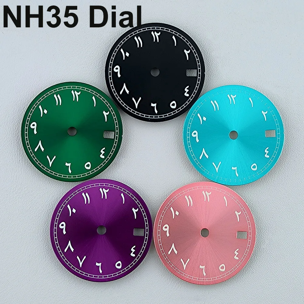 

NH35 Dial 28.5mm Watch Dial Arab dial Green Luminous Custom logo dial fit NH35 movement watch accessories