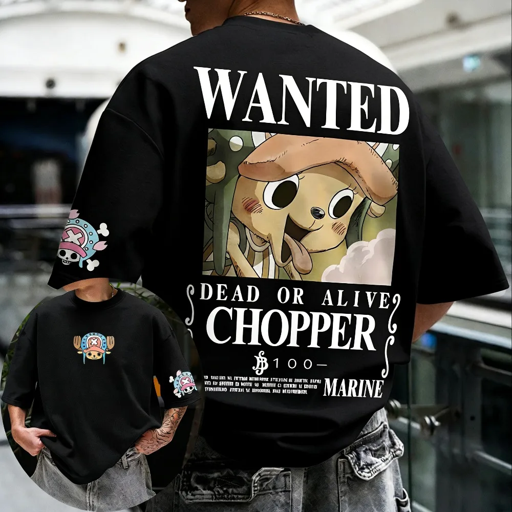 Camiseta de algodón unisex ONE PIECE Tony Tony Chopper, novedad de verano 2026, producto nuevo, estampado de anime Harajuku, manga corta holgada para padres e hijos