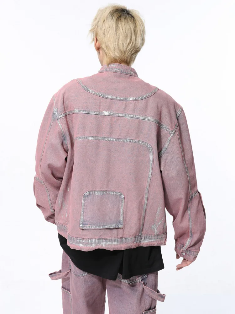 Ensemble en denim à motif déformable peint en rose dopamine pour hommes, vêtements pour hommes, nouveau produit saisonnier 2025