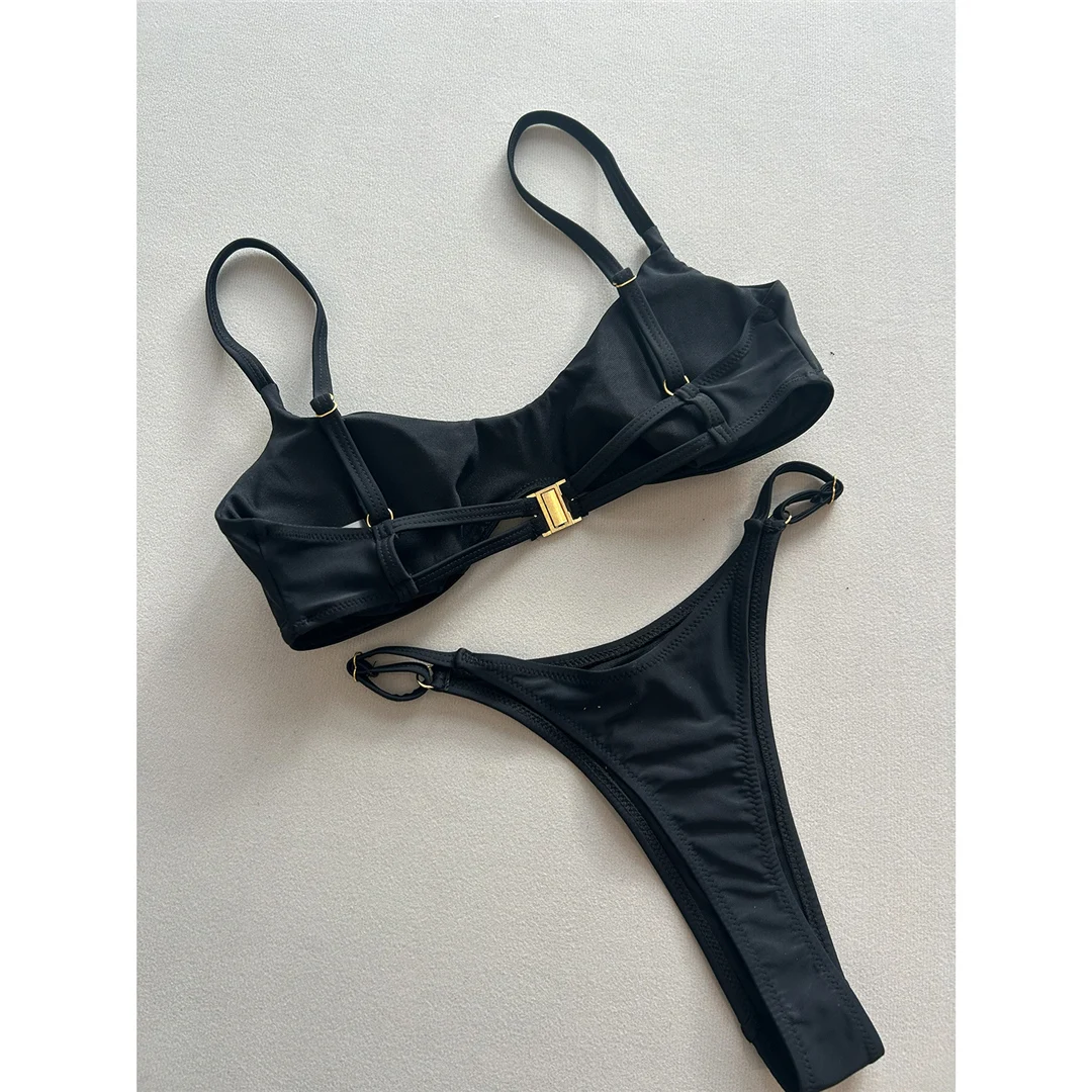 Metallring Mini Micro Thong Bikini Damen Bademode Zweiteiliger Bikini-Set Gepolsterter Badeanzug Badebekleidung Schwimmen V7513 – Detail 13