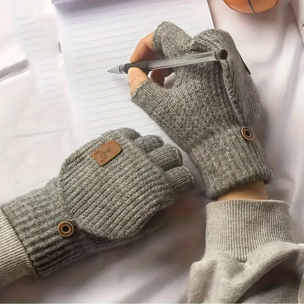 قفازات شتوية دافئة نصف إصبع قابلة للطي، مناسبة للرجال للاستخدام الداخلي والخارجي، مناسبة للكتابة الداخلية #5