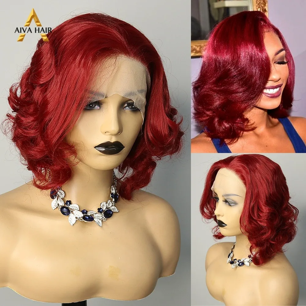 

AIVA Short Synthetic Lace Front Wig Cosplay Monroe Bob Body Wave Lace Front Wig Highlight Red Heat Resistant Glueless