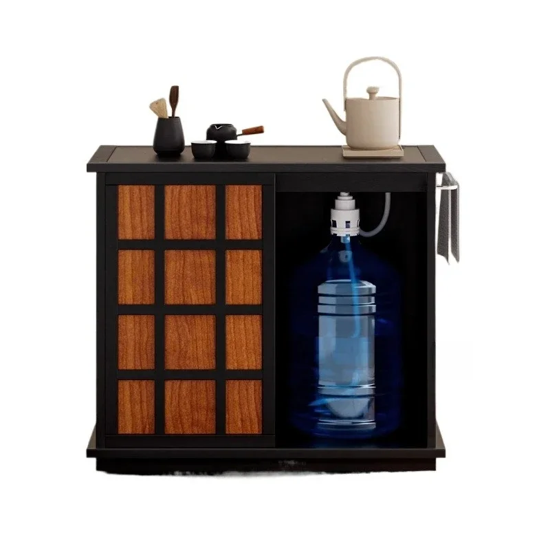 

Medieval style new living room tea cart sofa edge mobile tea table kettle integrated solid wood tea table