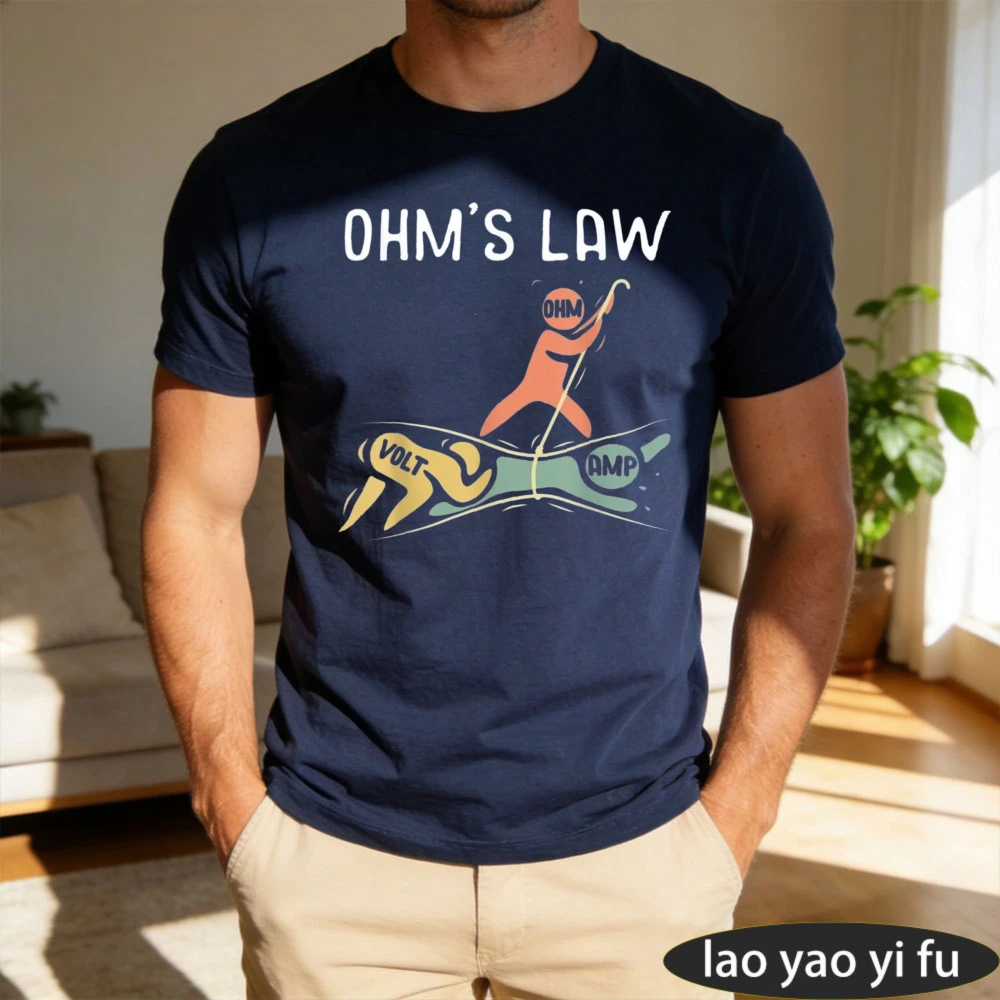 Ohm's Law Funny Electrician Physics Graphic Print Casual Summer Science Hobbyist Gift Men Crew Neck Short Sleeve T-Shirt