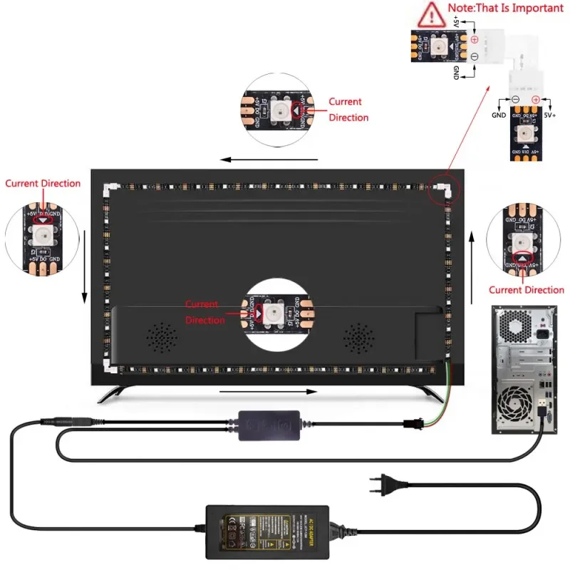 WS2812B LED Strip SP616E Bluetooth&Music Controller Set DIY Ambient PC Dream Screen WS2812 Light USB Computer Monitor Backlight