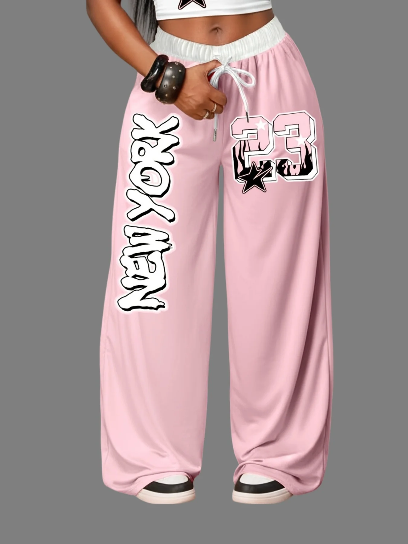 2026 New Model Men Gothic Vertical Graphic Wide Leg Sweatpants Drawstring Loose Straight Baggy Y2K Dark Punk Streetwear Pants.