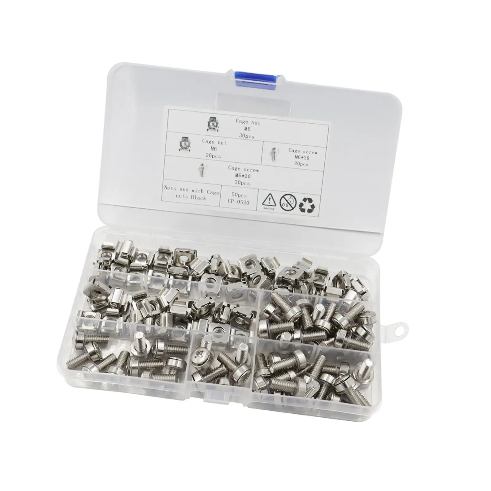 50Pcs M6 Cage Nuts and Mounting Screws Durable M6 x 20 mm Server Rack Screws