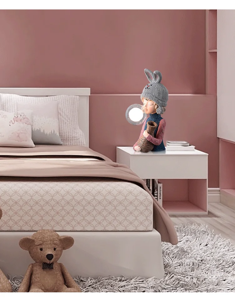 Niedliche Bubble Sweater Mädchen Tischlampe Augenschutz Schreibtischlampe Nordische Kreative Nachttischlampe Kinderzimmer Schlafzimmer Studierzimmer Harz LED-Beleuchtung – Detail 3