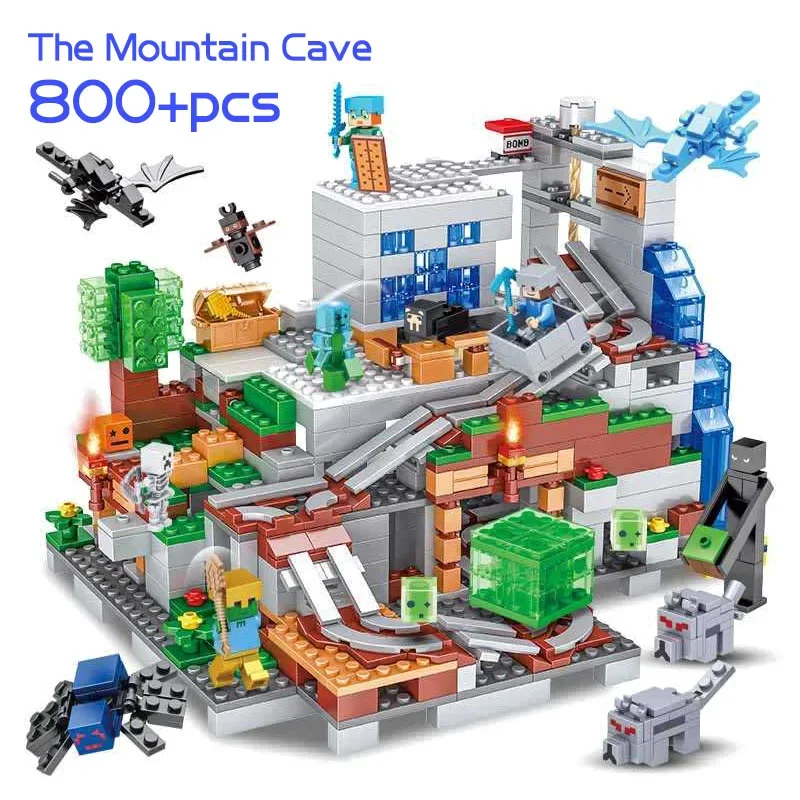 16 Style MyWorld Set The Cave Village Mine Farm Jungle TreeHouse Portal Pig House Constructions Building Blocks Bricks Toys