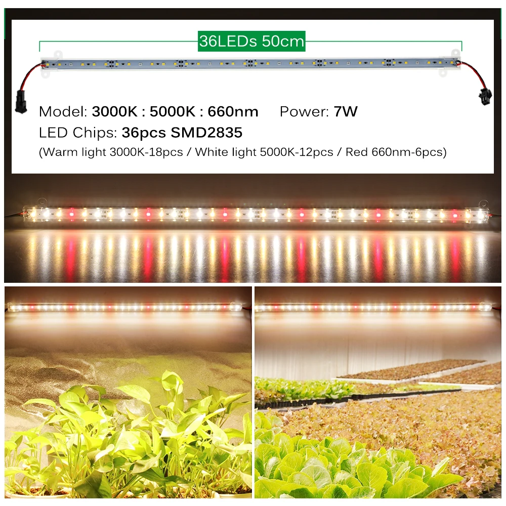 DC24V LED Grow Light Tube Full Spectrum 7W 36leds Phyto Lamp For Plants Hydroponic Sets Indoor Flowers Plants Growth Lighting