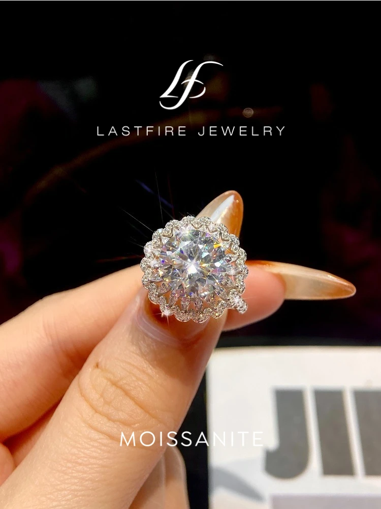 

Кольца с крупными муассанитами Real D Color 5CT для женщин, из стерлингового серебра 925 пробы, с цветами гипсофилы, свадебное кольцо, изысканные ювелирные украшения класса люкс