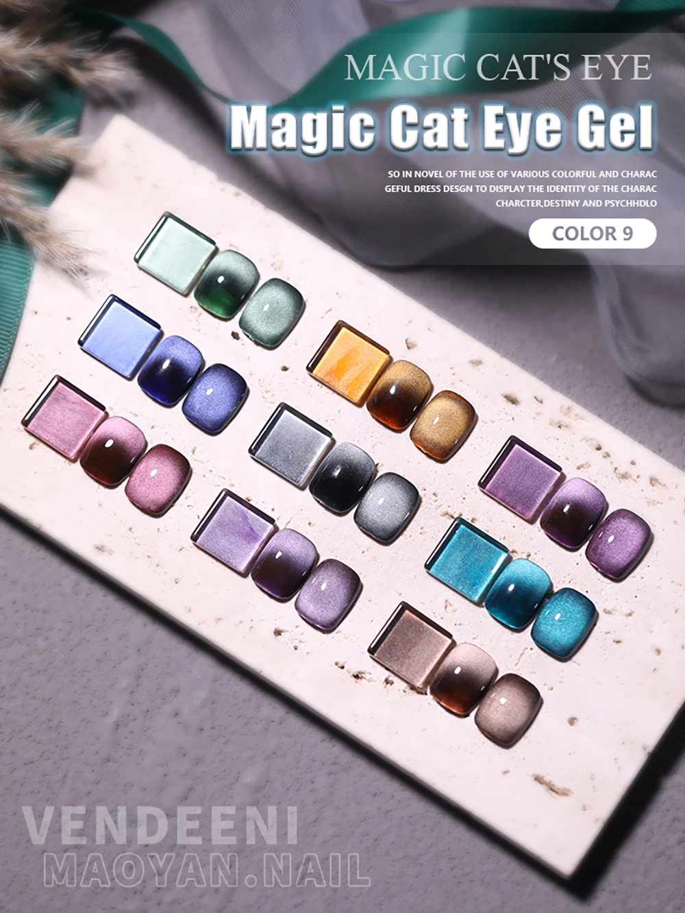 Vendeeni 9 Farben Katzenaugen-Gel-Nagellack Magnetischer UV-LED-Soak-Off-Gel-Lack Semi-Permanenter Kristall-Katzenaugen-Gel-Lack 15ml – Detail 1