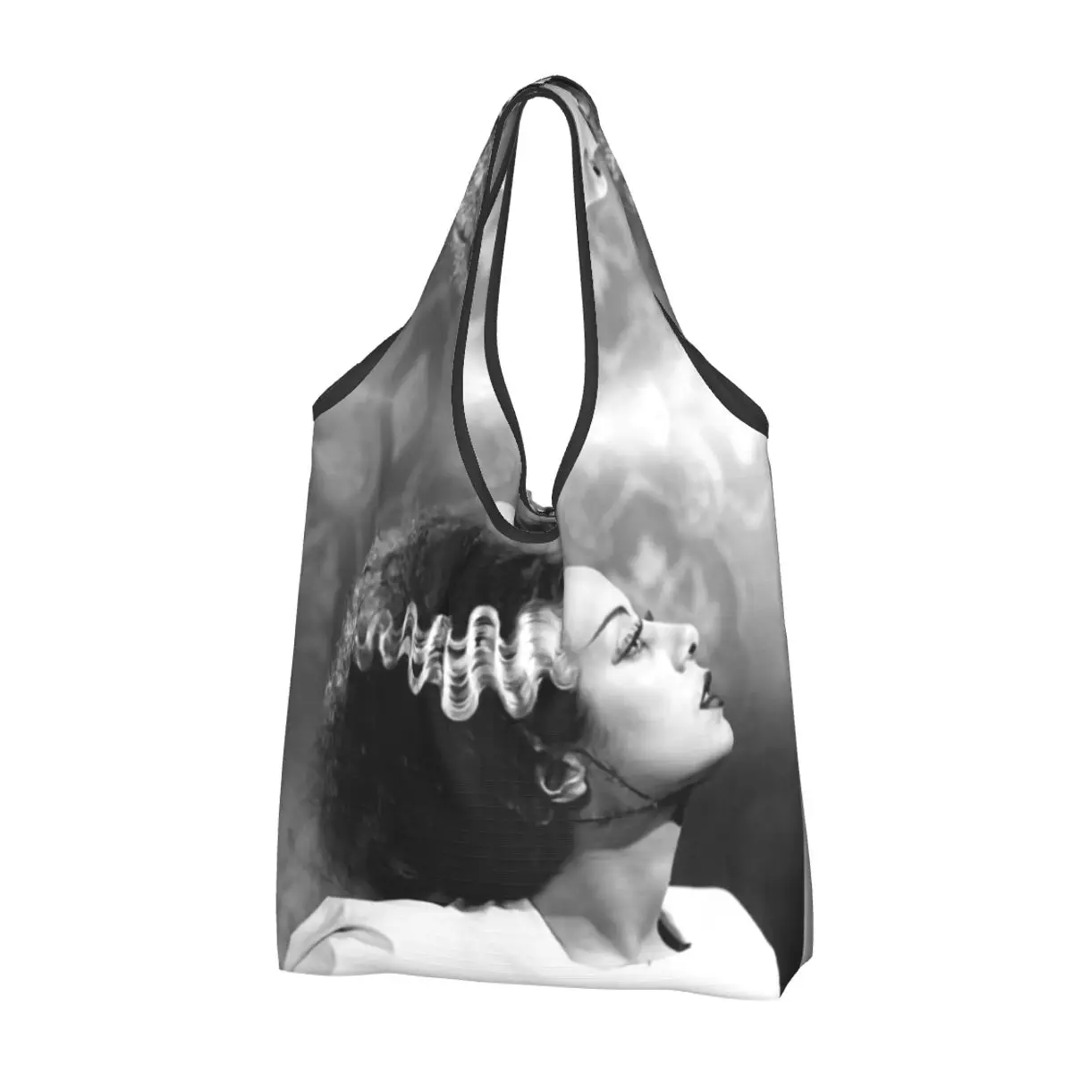 Custom Bride Of Frankenstein Shopping Bag Women Portable Big Capacity Groceries Science Fiction Horror Film Shopper Tote Bags