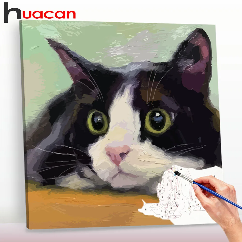 Huacan Ölfarben-Mal-Set „Tuxedo-Katze“, Tier-Malbild nach Zahlen auf Leinwand, Malen nach Zahlen, DIY-Heimdekoration