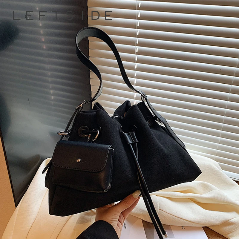 

LEFTSIDE PU Leather Bucket Crossbody Bags for Women 2025 Trend Female Korean Fashion Lady Shoulder Bag Handbags and Purses