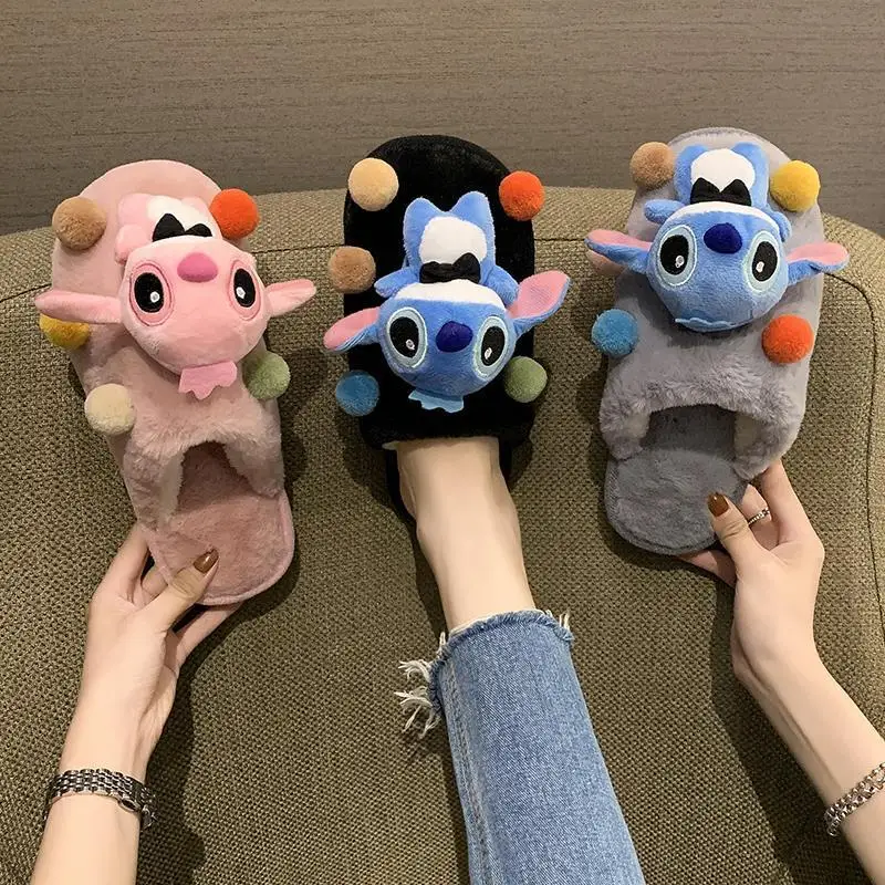 

Cotton Lilo & Stitch Slipper Anime Cartoon Winter Warm Indoor Shoes Toys Plush Stuffed Home Slippers Woman Girl Christmas Gifts