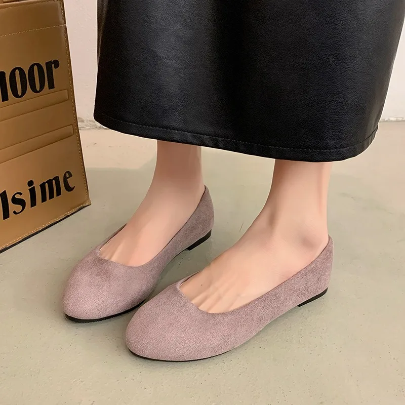 Woman Casual Round Toe Cute Flats Flock Mocasines Ballerina Church Flats Female Suede Elegant Soft Sole Mom Blue Green Red Shoes