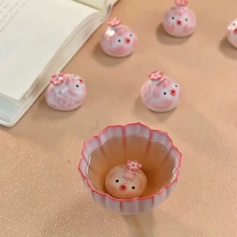 Ceramic Bubble Fish Tea Pet Mini Cute Goldfish Tea Table Creative Small Ornament Handmade Flower Pink Ceramic Fragrance Insert