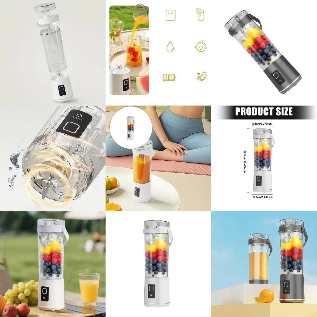 A0NC 50W เครื่องปั่นไฟฟ้าแบบพกพาเครื่องคั้นน้ำผลไม้ไร้สายแบบชาร์จไฟได้ถ้วยคั้นน้ำผลไม้ทรงพลัง