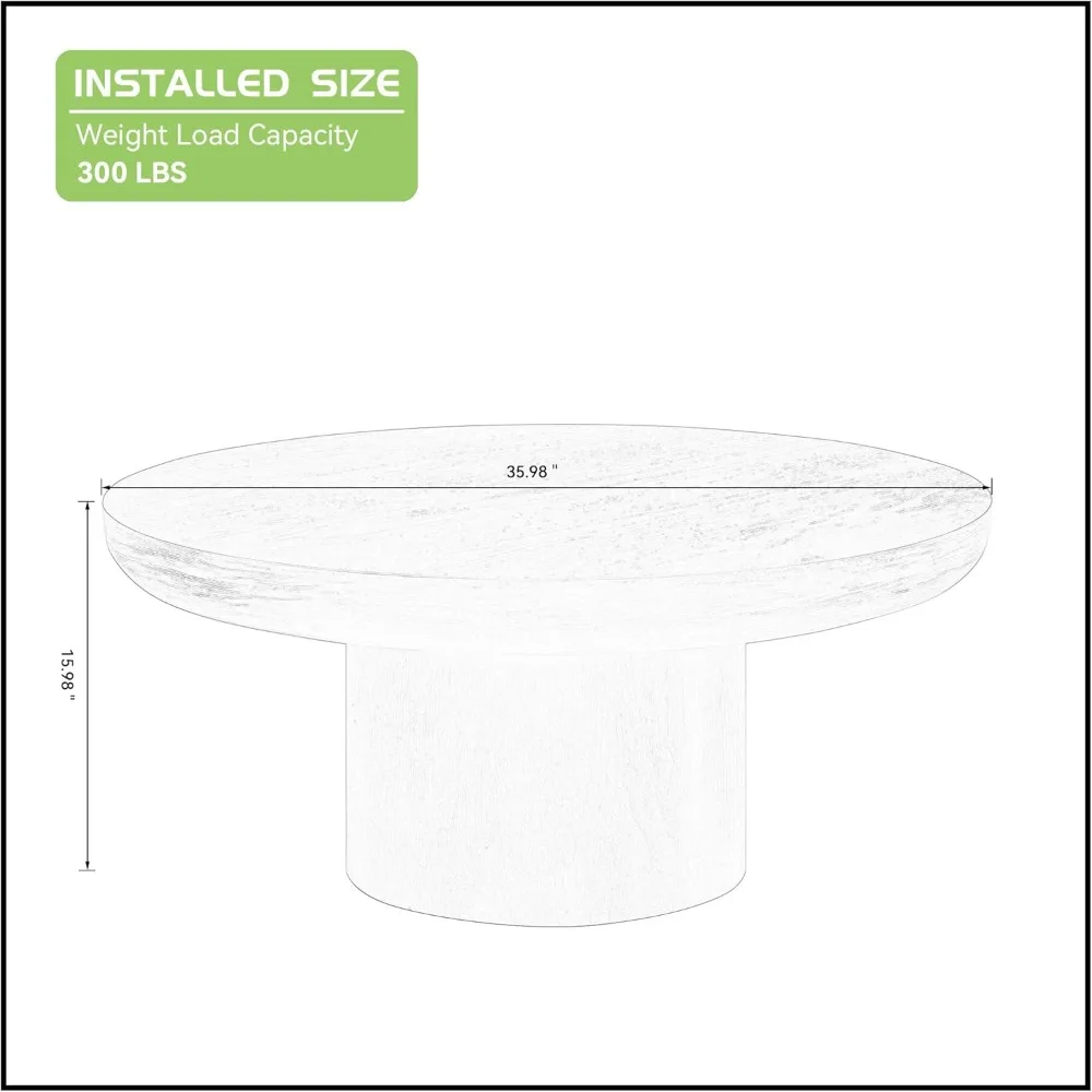 Round Coffee Table 36" Wood CoffeeTable For Living Room Circle FarmhouseCoffeeTable CenterTable Mid-Century Round WoodCoffeeTabl