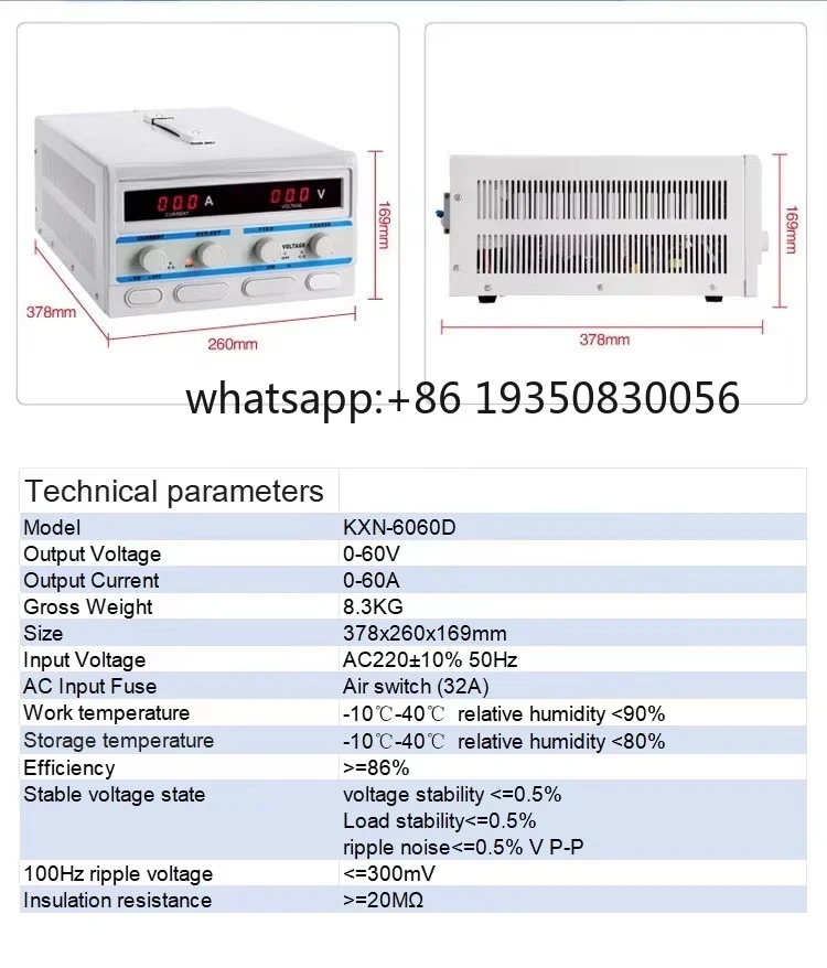 KXN-6060D ZHAOXIN DC Regulated Dual Output AC-DC Power Supply 110V/220V Input 0-60V 0-60A 95% Efficiency Constant Stable Output