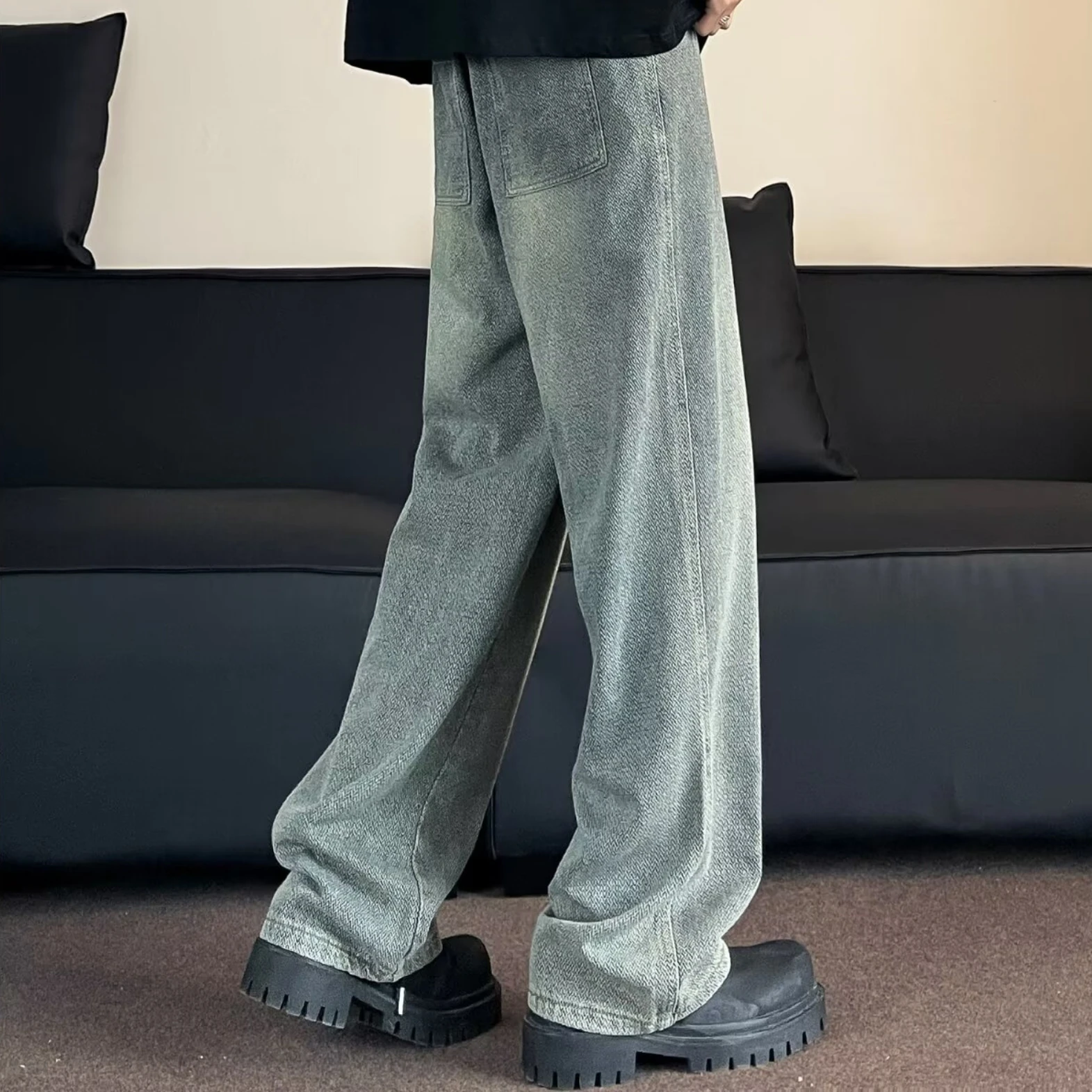 

Spring Autumn plus Size 300 Pou Trendy Teenager Fat Jeans Loose Star Pattern Casual Long Pants for Men Straight Leg Jeans