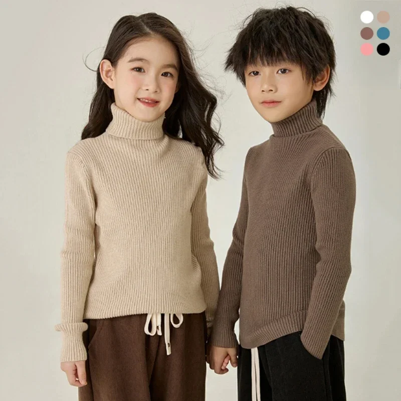 

Boys Turtleneck Autumn Winter Warm Kids Pullovers Tops 4 To 13 Years Casual All-match Girls Knitted Sweater Children Undershirt