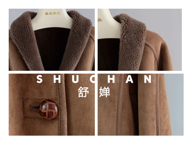 Cappotto in lana 100% da donna Nuovo caldo autunno e inverno Nuova giacca in pura lana scamosciata Cappotto da tosatura delle pecore da donna