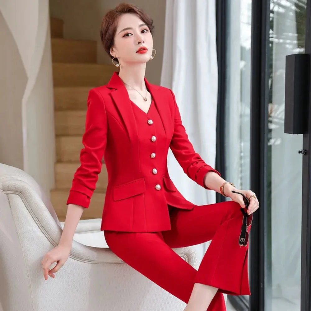 Office Formal Uniform Designs Women Business Suits Pant Suits With Pants Jacket Coat Professional Business Work Wear Blazers Set