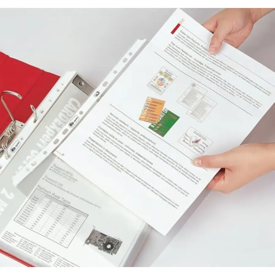 80 Folha transparente protetora para BindeHeavyweight A4 Puhed Pocket com abas adesivas Mangas fichárias sem ácido de 120 mícrons reforçadas 11
