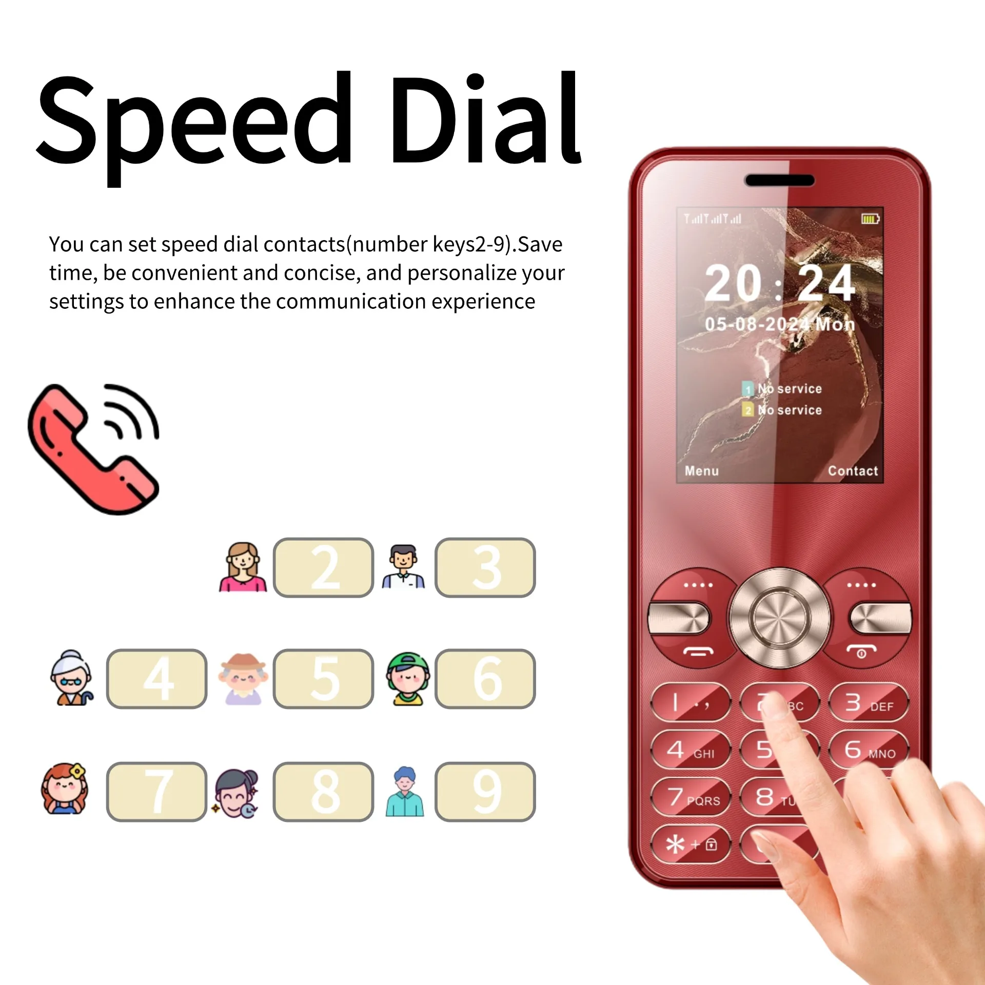 GSM 2G Ultra Slim Thin Budget Phone For The Elderly 2.4" Display Speed Dia Dual Sim Large Push-Button Durable Small Size Cheap