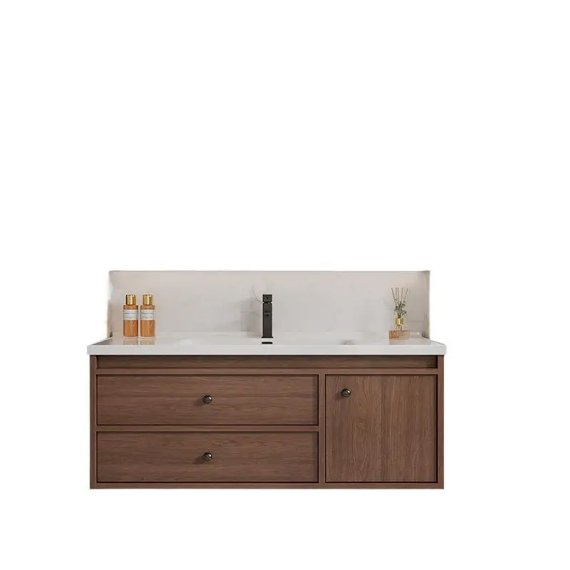 

Chinese antique walnut, ceramic solid wood integrated bathroom cabinet combination