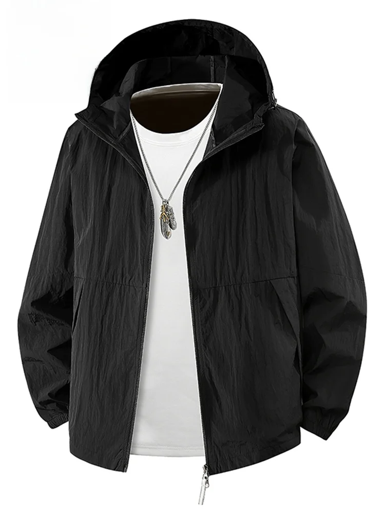 

Men's Summer Lightweight Breathable Qui Dry UV Protection Jaet Faionable Ci Sle Ice Silk Loose Fit Long Sve Coat