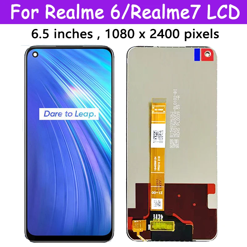 Pantalla LCD realme 7 RMX2155 de 6,5 pulgadas para Oppo Realme 6 RMX2001, montaje de digitalizador con pantalla táctil de repuesto