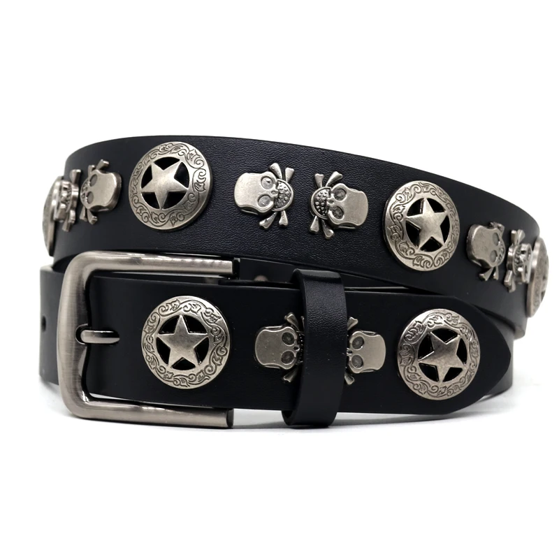 

Punk Rivet Belt Men Women Rhinestones Belt Western Cowgirl Cowboy Bling Crystal Genuine Leather Cowskin Diamond Studded Belts